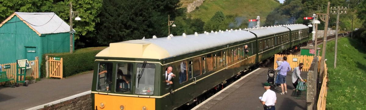 Swanage railway with Corfe Castle in the background - South Western Railway