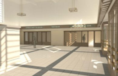 CAD rendering of the vision by the architect, Benny O'Looney of Richmond station - South Western Railway