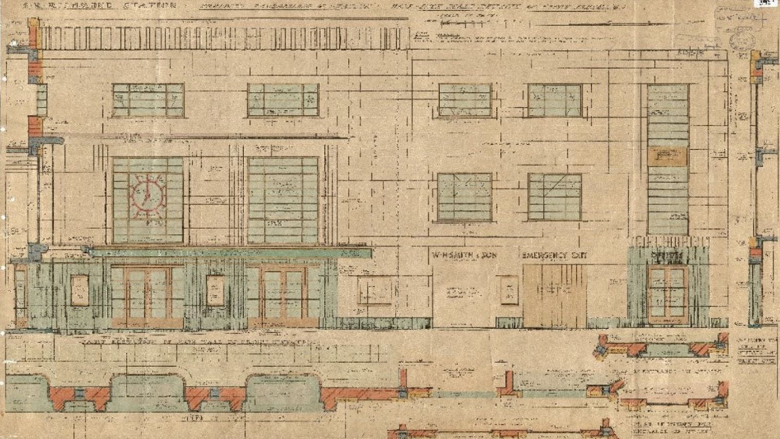 Archive drawing of Richmond station façade. Drawing courtesy of Network Rail Corporate Archive - South Western Railway
