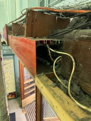 The missing section of frieze above the entrance doors at Richmond station - South Western Railway