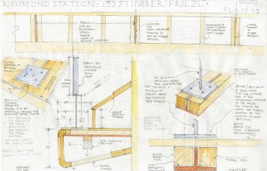 The architect’s sketches of the new wayfinding details to the perimeter frieze at Richmond station - South Western Railway
