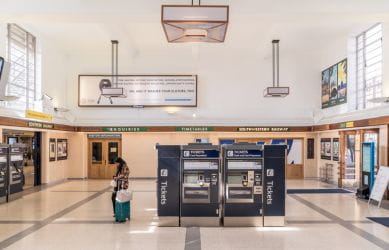 The original simplicity and clarity of the architecture in the booking hall at Richmond station regained - South Western Railway