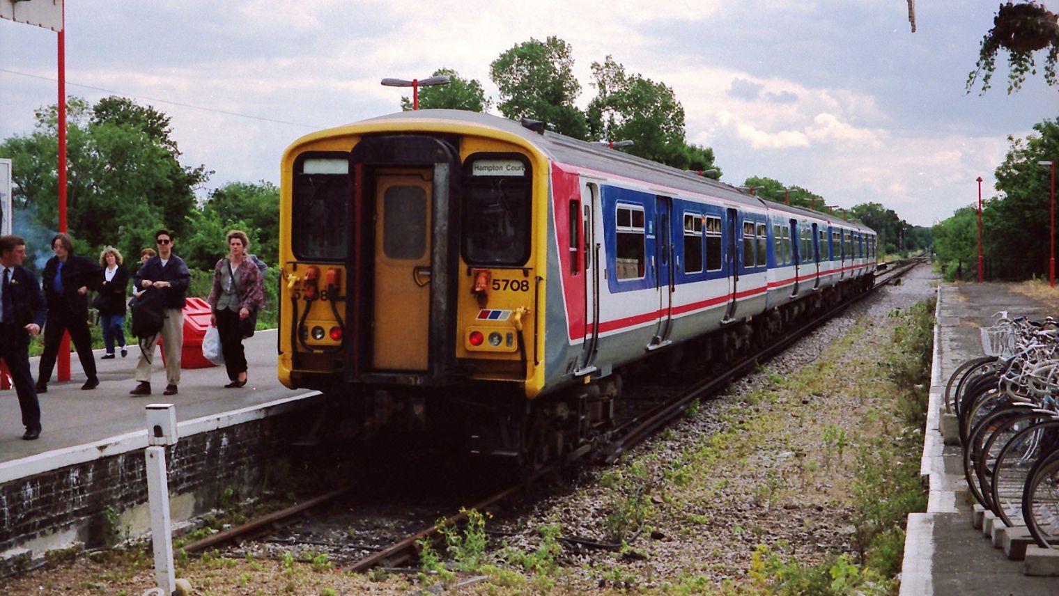 Class 455 train at Hampton Court for the first garden festival in 1990