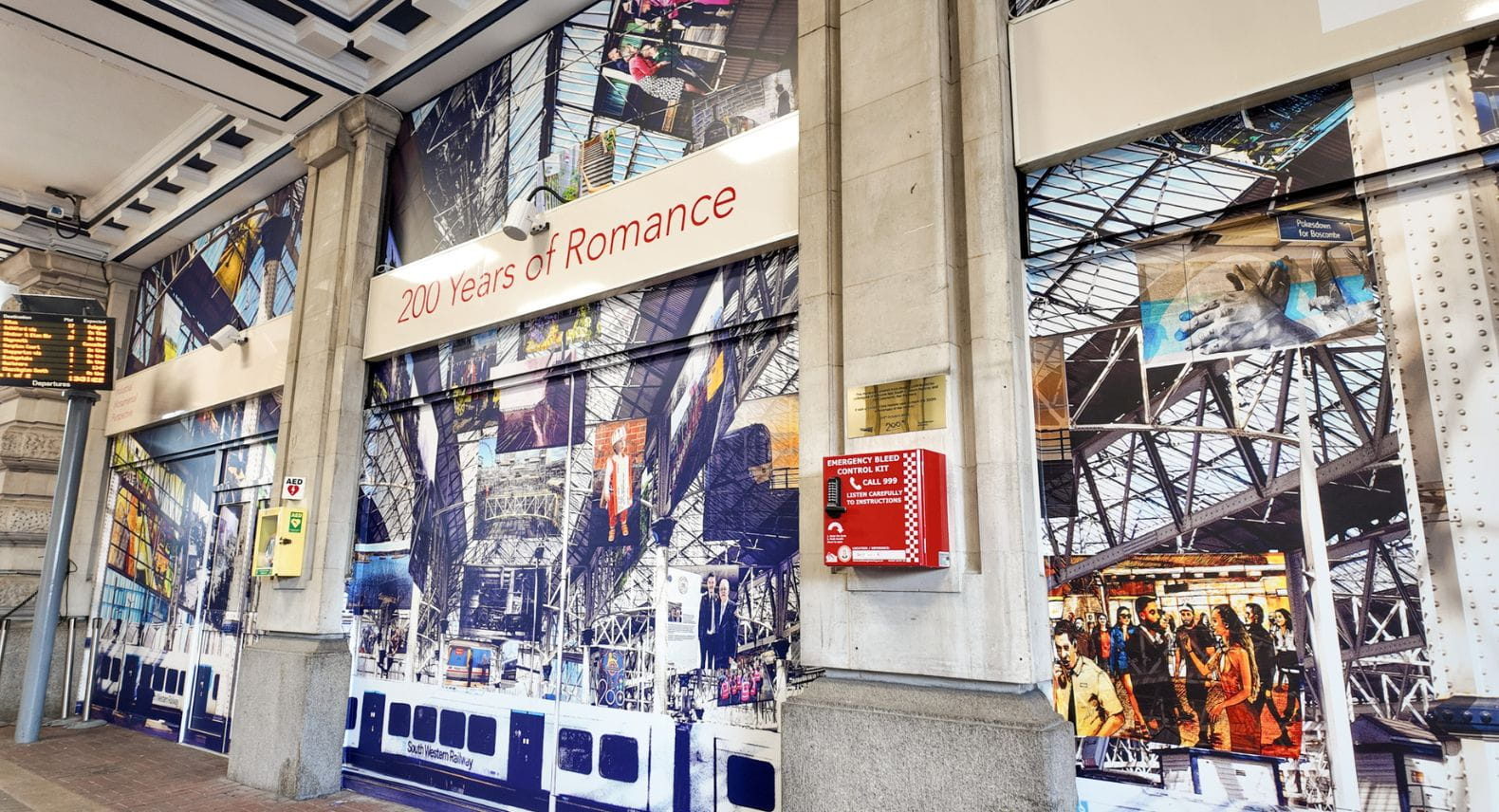 Mural called 200 years of Romance at Waterloo station