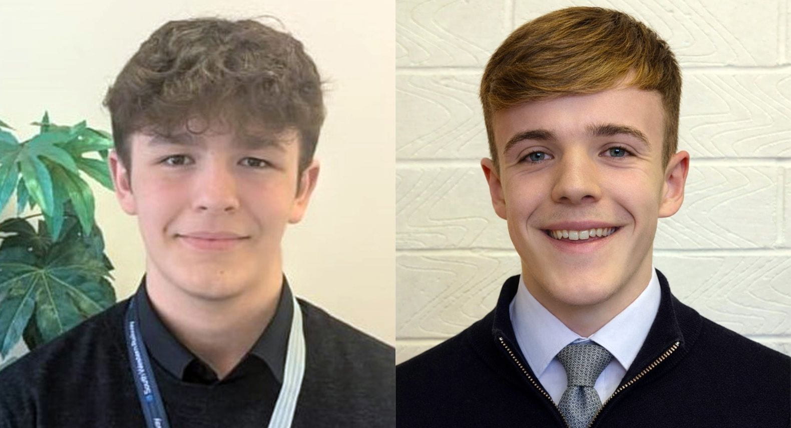 Two young men facing the camera and smiling