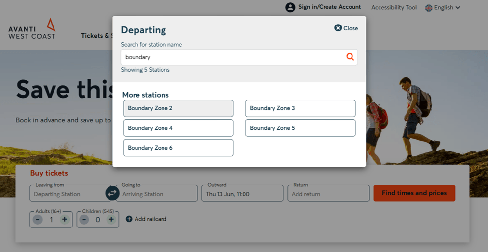 Avanti West Coast ticket search