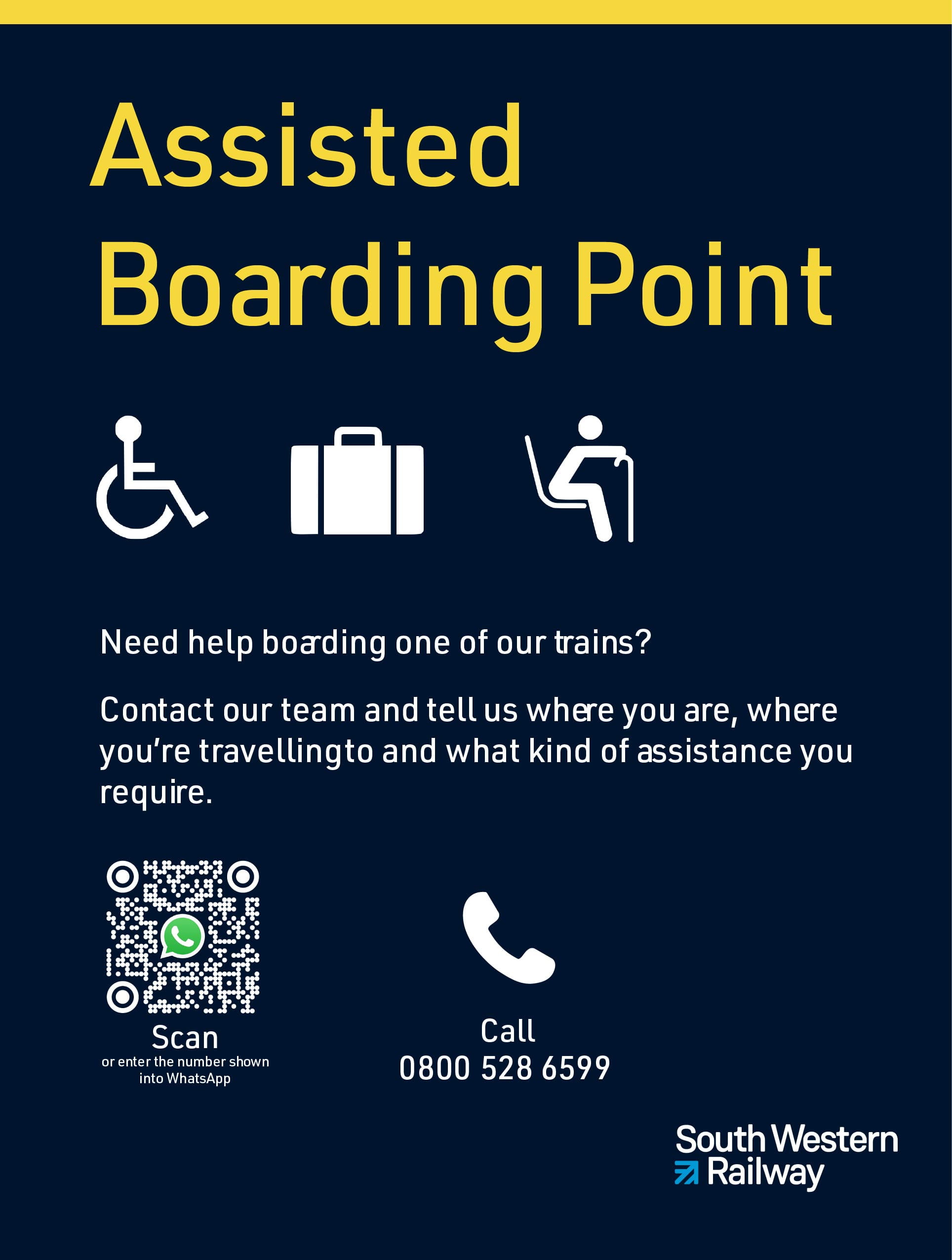 Assisted Boarding Point sign - scan the QR code
