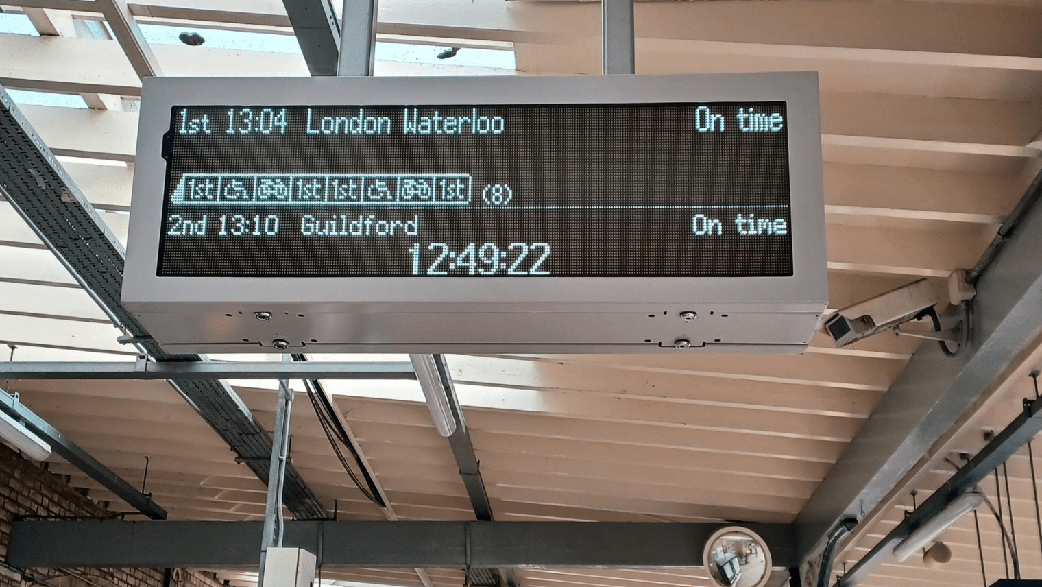 screen with information about train