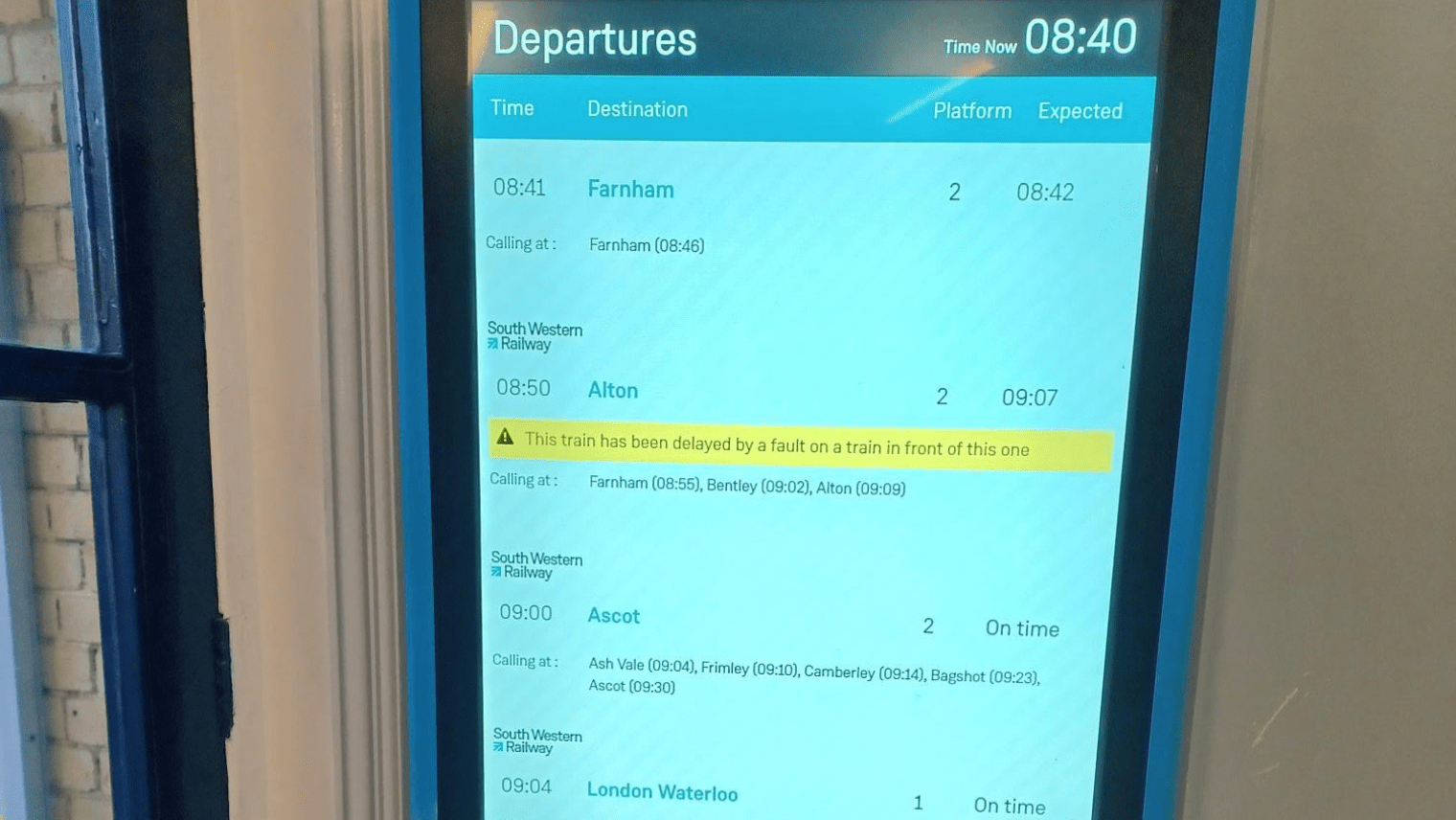 Train timetable show in a screen