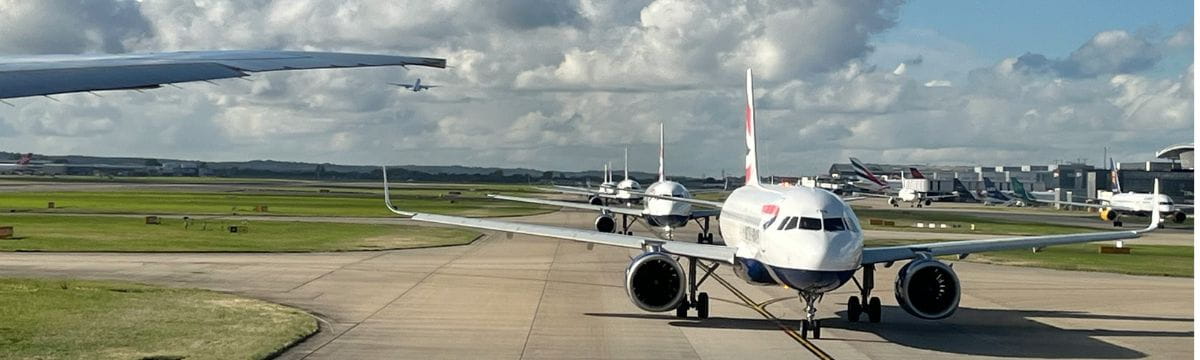 Plane landing at Heathrow Airport
