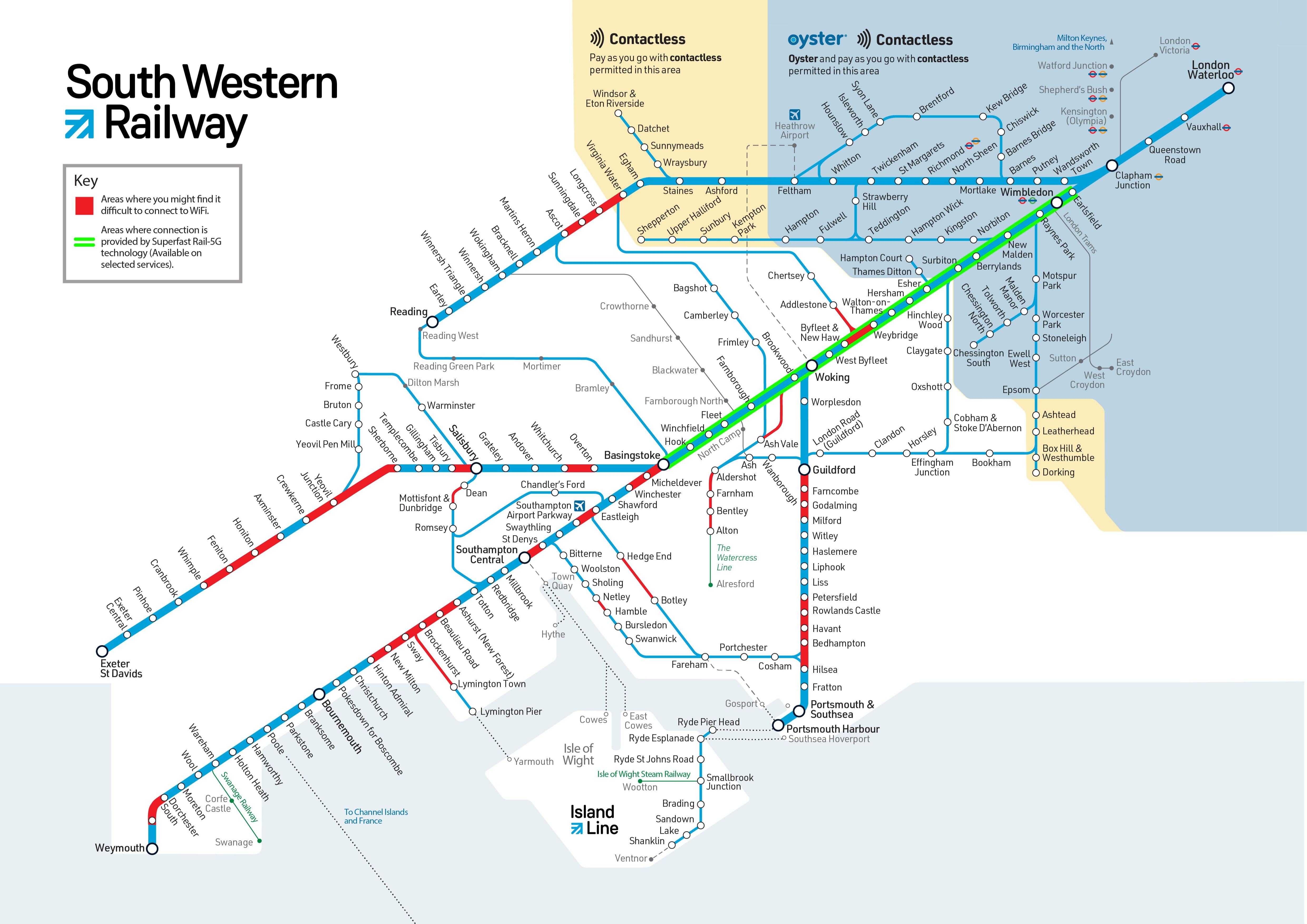South Western Railway On Board Wi-Fi Coverage Map - December 2025
