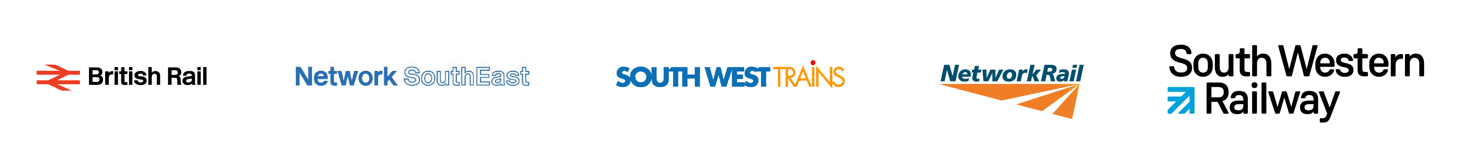 Rail logos - South Western Railway, South West Trains, Network SouthEast, British Rail, Network Rail