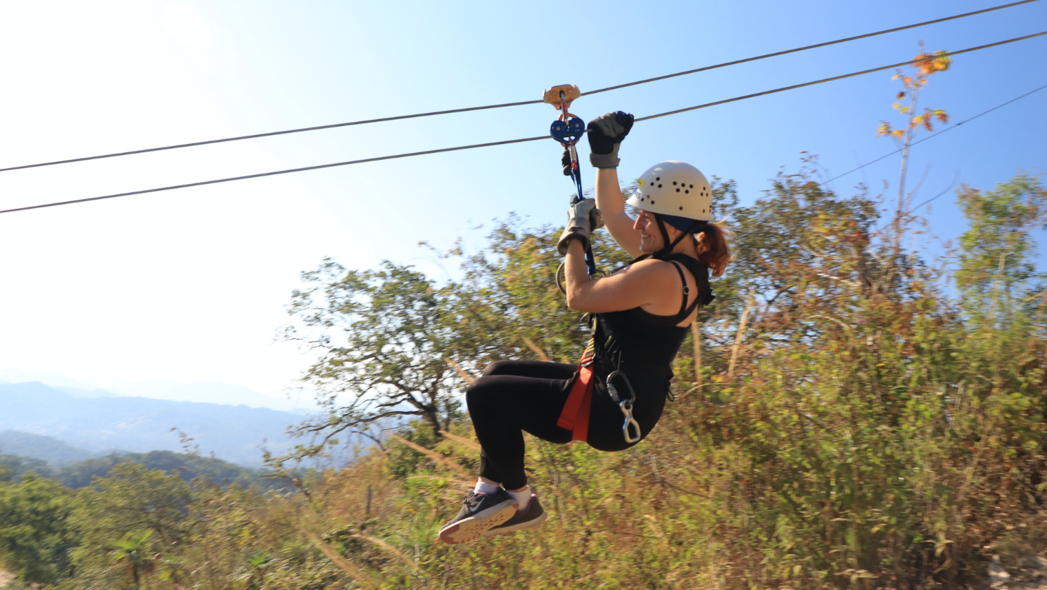 A female on a zipwire