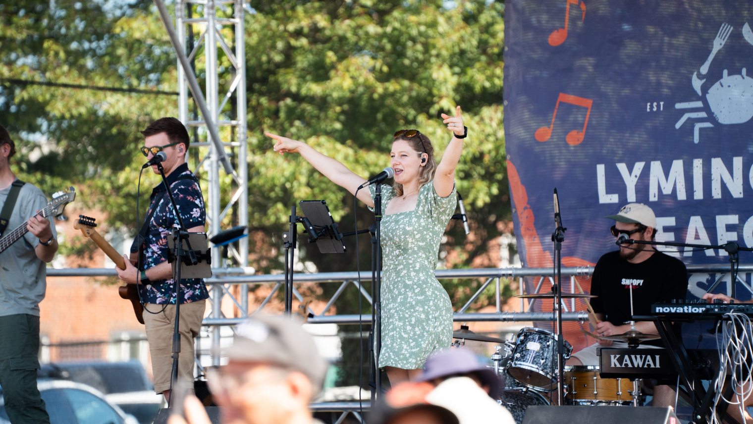 Live band performing on stage at Lymington Seafood Festival
