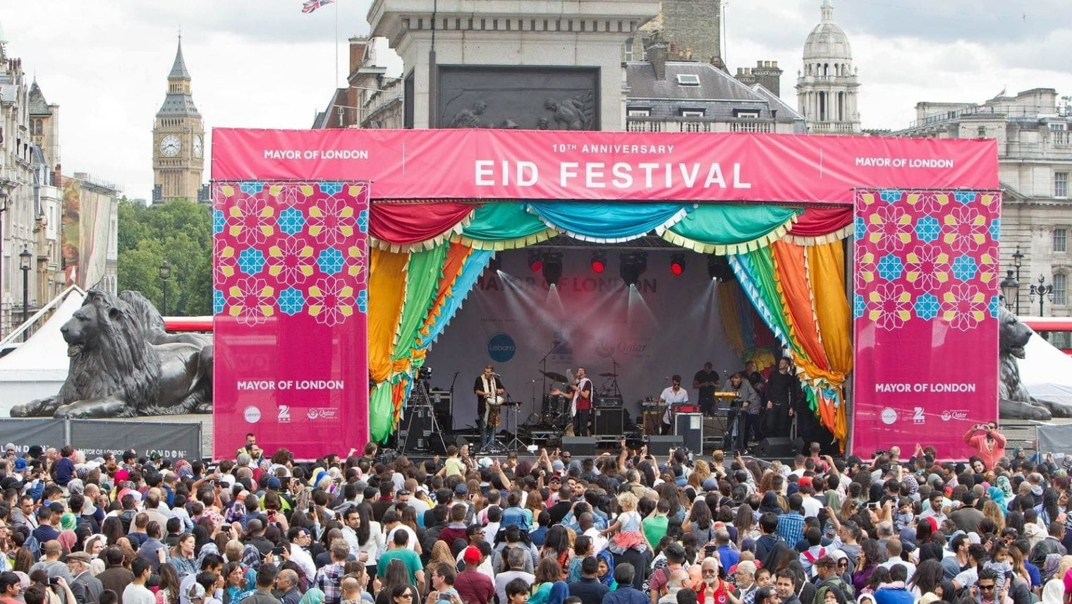 Eid in the Square crowds and stage at Trafalgar Square