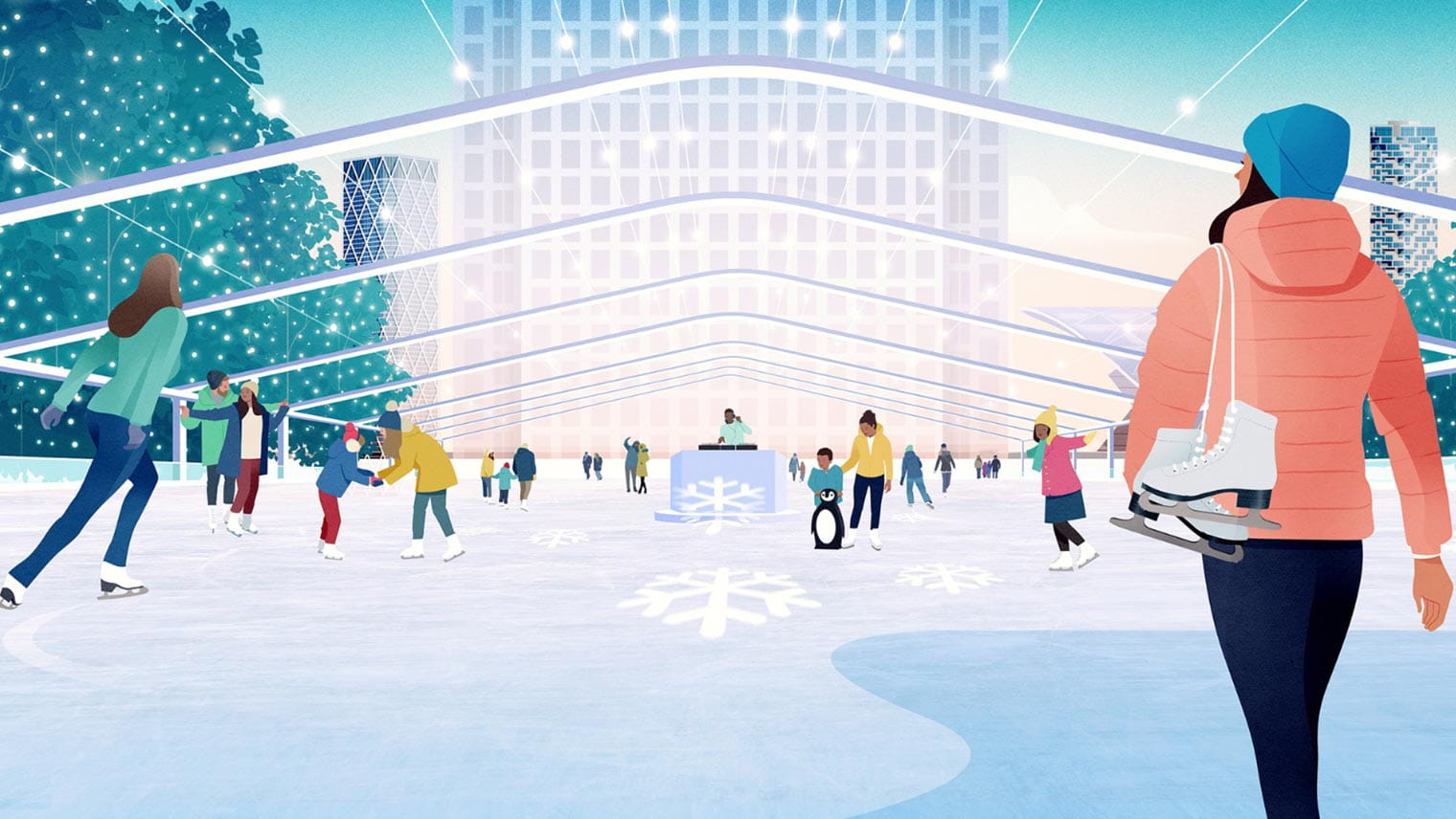canary wharf ice skating winter time
