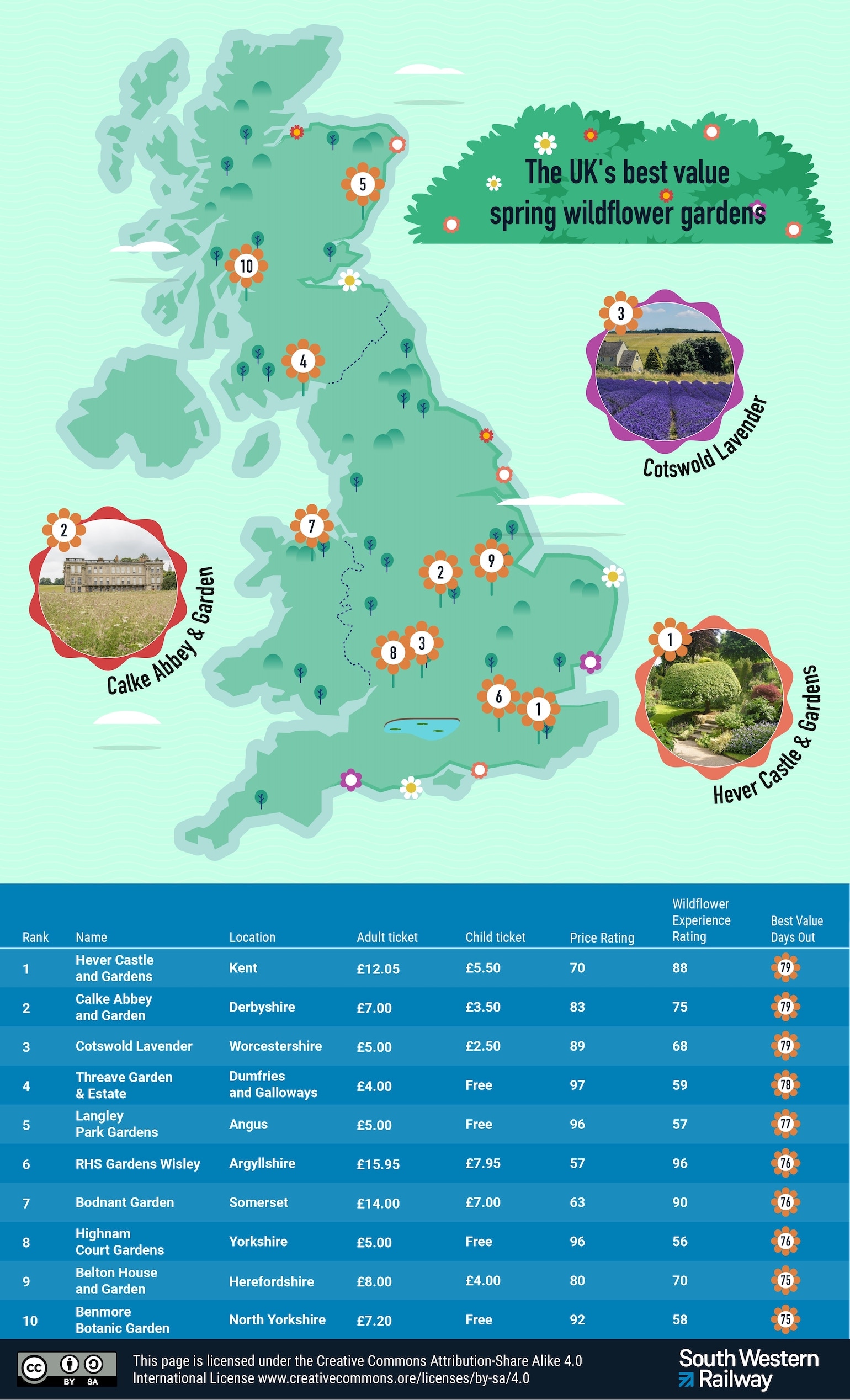 Map of the cheapest spring wildflower walks
