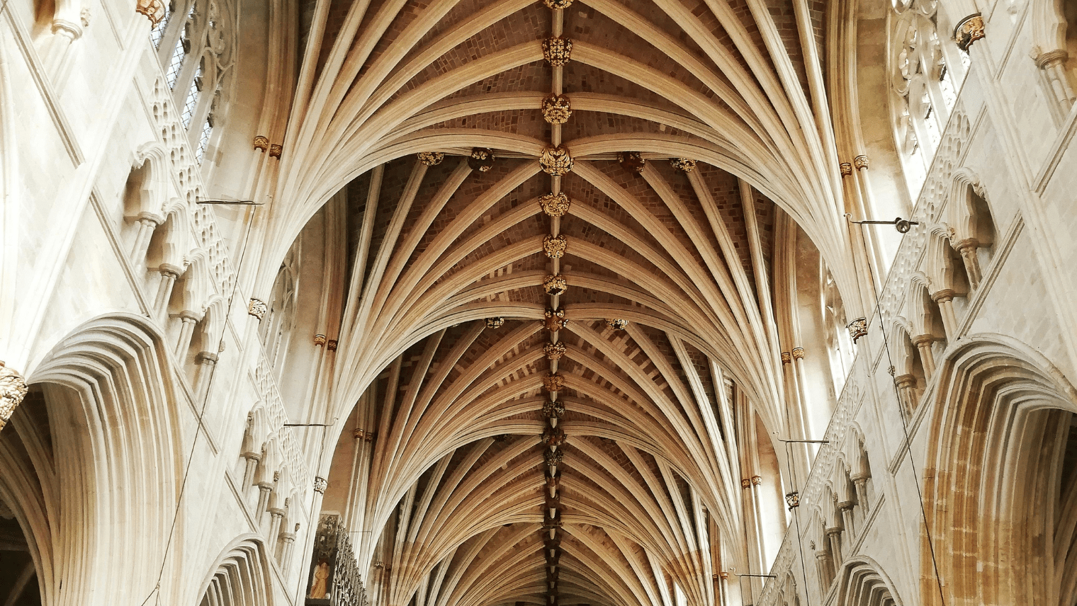 Ceiling view of Exeter Cathedral