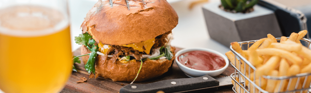 Burger, fries and a pint