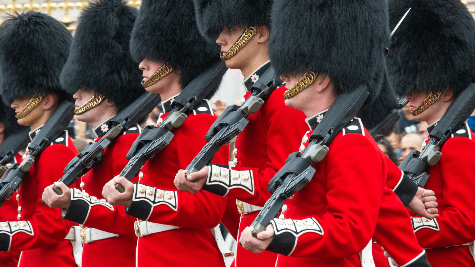 Buckingham Palace guards marching