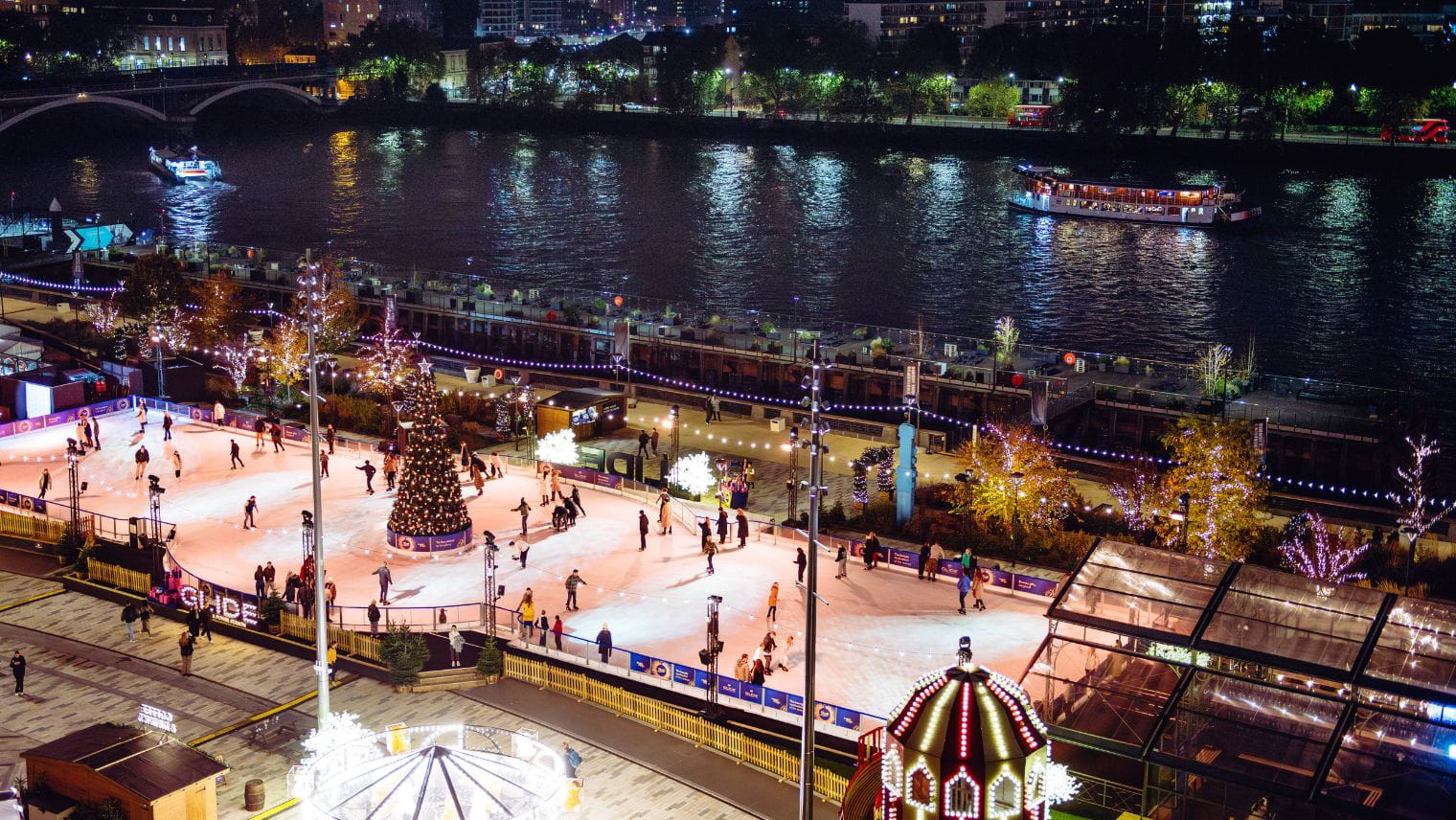 Glide Ice rink at Battersea Power Station ariel shot