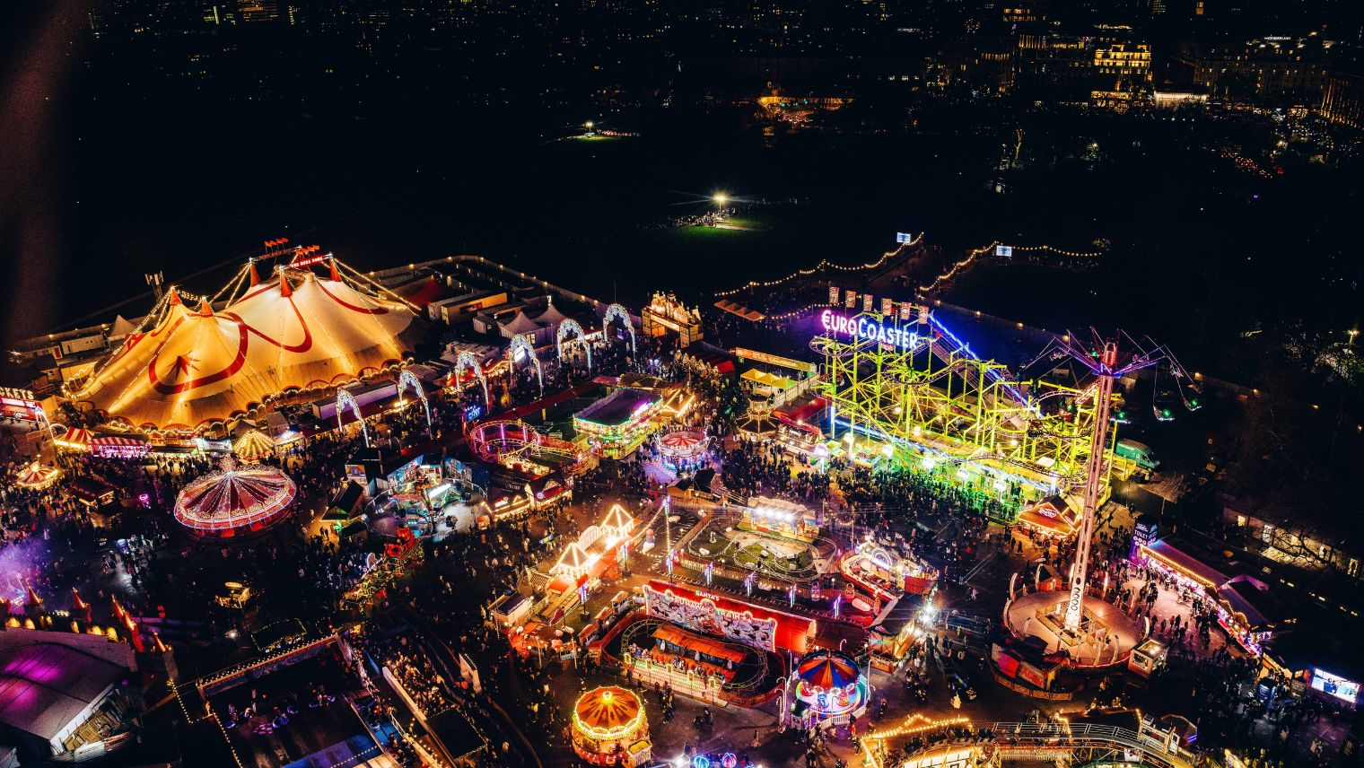 Winter wonderland drone footage at night