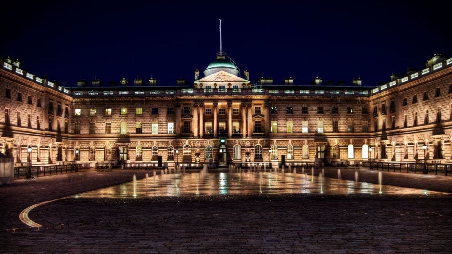Exterior of Somerset House from the courtyard at night