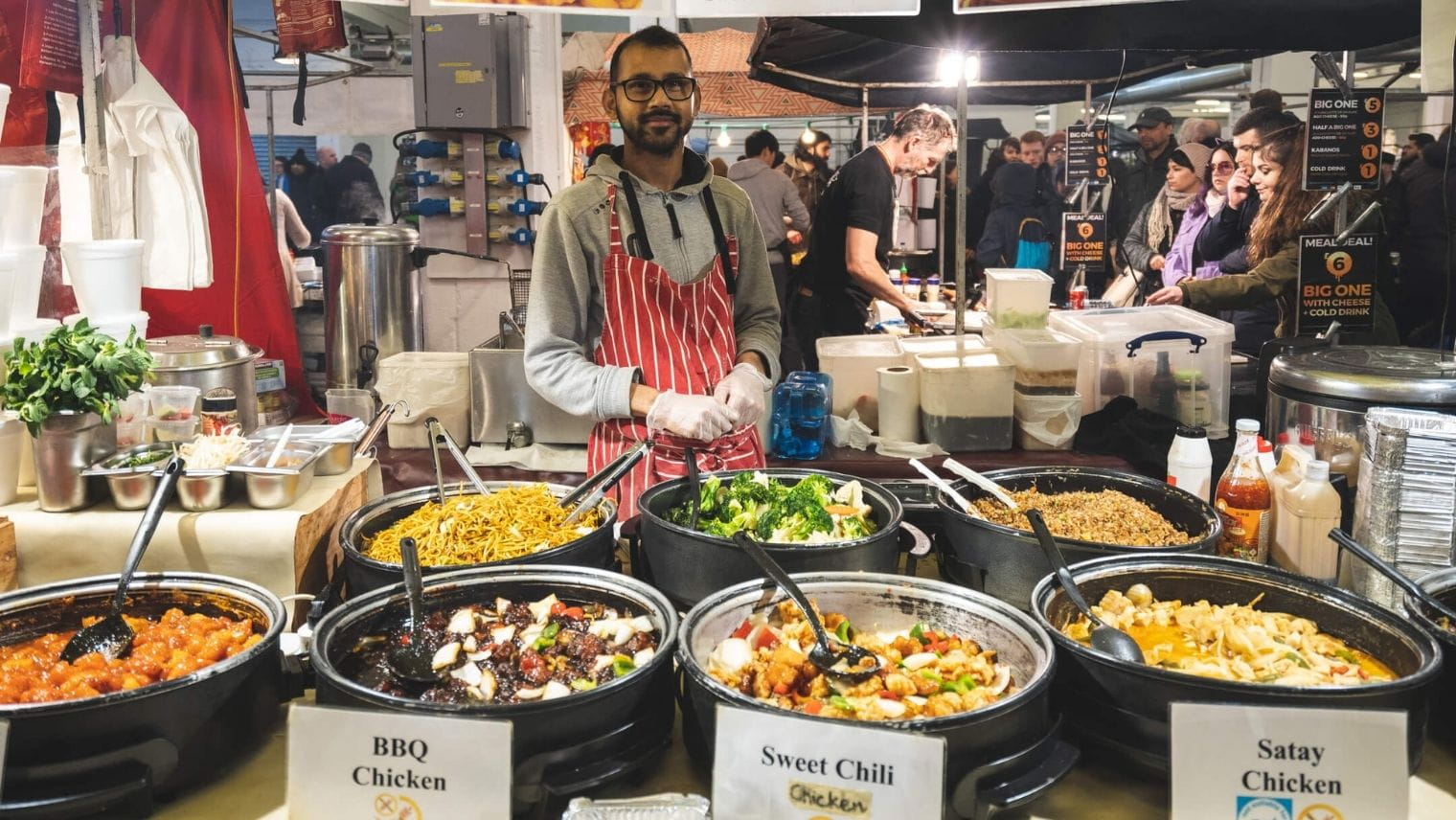 Trader at Brick Lane food market